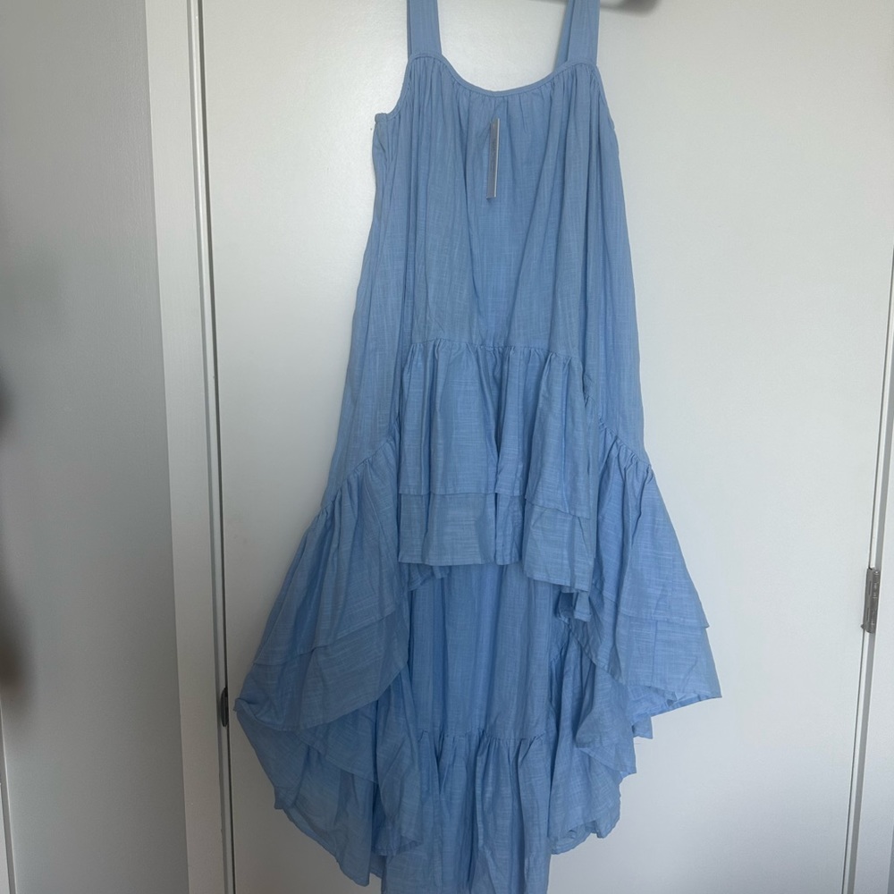 LORNA LUXE BLUE 'PADIERNA' GRADUATED HEM TRAPEZE DRESS -  High Low Dress - Picture 3 of 13